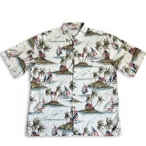 Campia Hawaiian Shirt Men’s XL Tropical Island Sailboat Button Up Resort Shirt